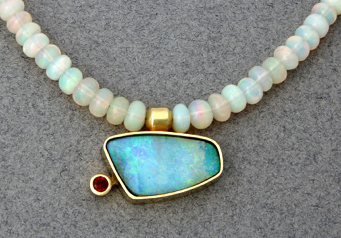 Opal bead necklace with a free-form Opal centerpiece